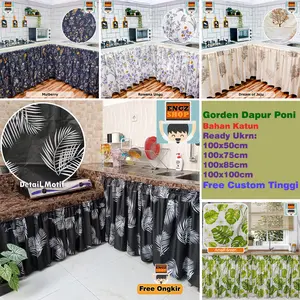 Gorden Kolong Dapur Poni Katun Motif Floral - Tirai Dapur
