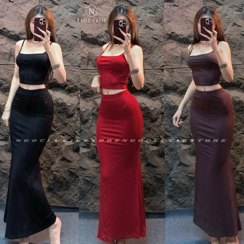 S343 - Set Áo 2 Dây + Chân Váy Đuôi Cá Vải Bozip - Ngọc Lucie