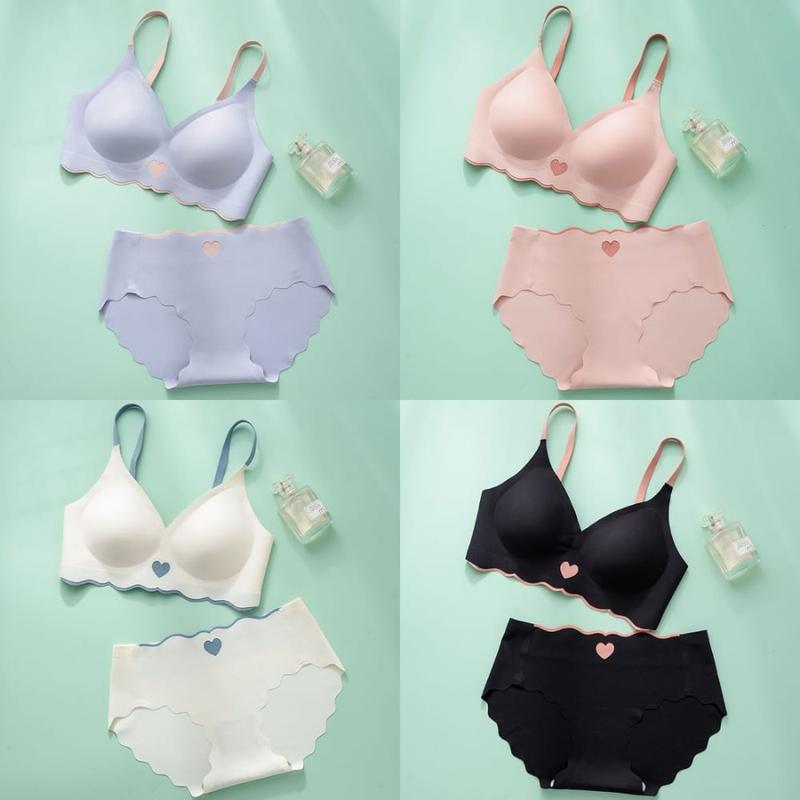Bh Seamless Wanita Push Up Tanpa Kawat Busa Tipis Motif Love L014 Bra Nyaman - Nylon + Fiber 8