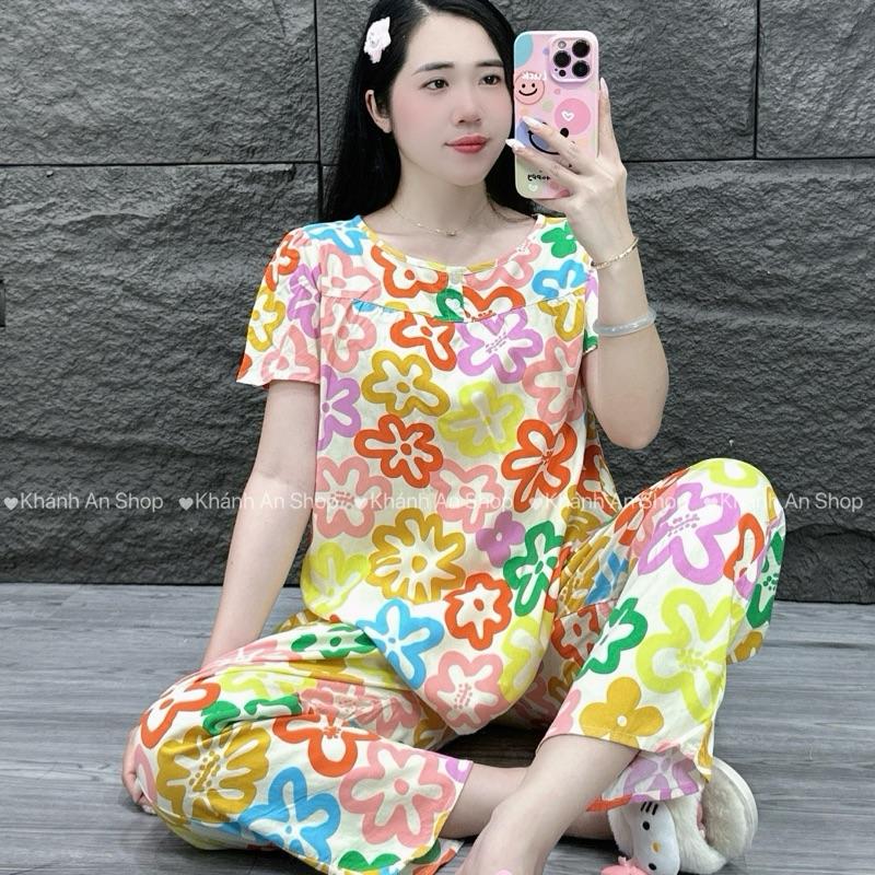 KA104 - Đồ bộ Tole Lanh Nữ Áo Có Tay Bồng Quần 9 Tấc Hoạ Tiết Dễ Thương