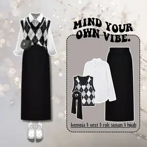 Setelan Wanita 4in1 ( Vest + Kemeja + Rok Span + Hijab ) OOTD Korean Style  Hijab E29