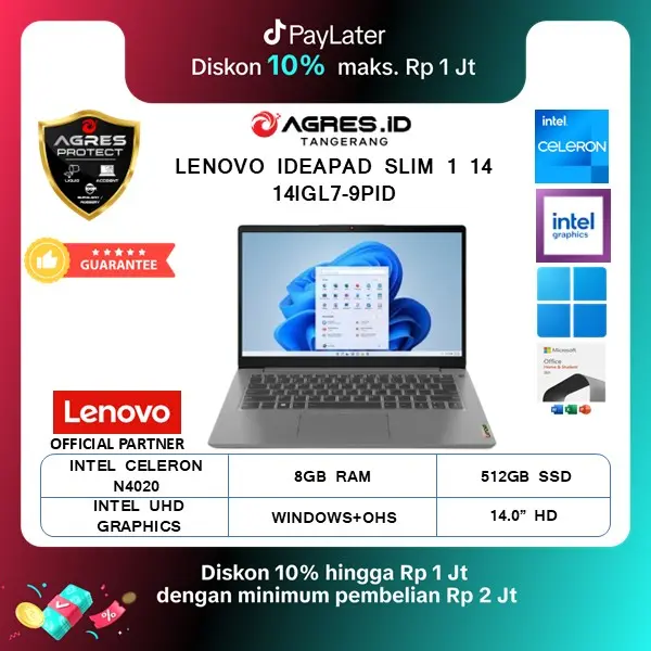 LENOVO IDEAPAD SLIM 1 14 N4020 8GB 512GB W11+OHS 14.0 2Y PREM GRY -9PID/512