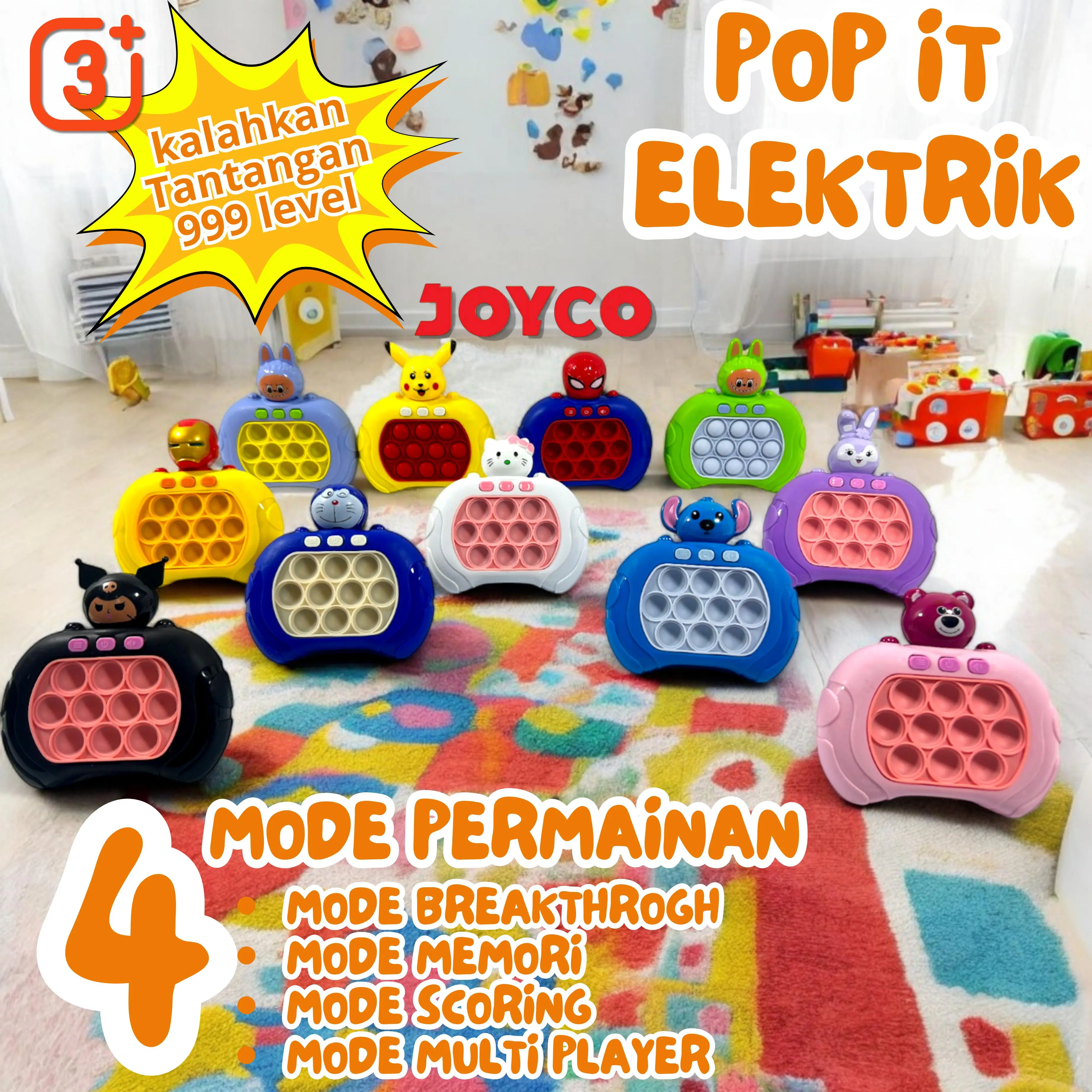 Pop It Generasi 3 Terbaru Level 999 Mainan Edukasi Anak Push Bubble Game Elektronik Squishy Viral Quick Push Menghilangkan Stress Pop It Nyala Musik Light LED Fidget