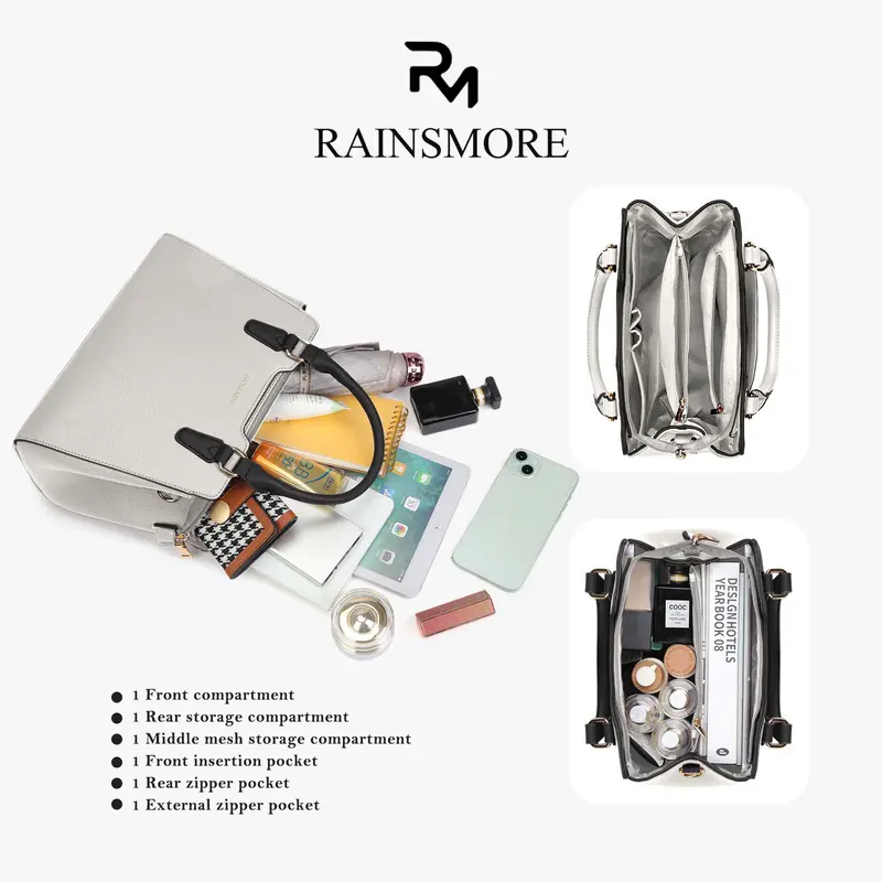 Rainsmore Tas Tangan Wanita Elegan Tas Selempang Bepergian Berkapasitas Besar Kulit 2