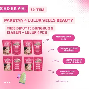 20 ITEM (4 PCS LULUR VELLS BEAUTY FREE BIPUT 15 BUNGKUS & 1 SABUN MANDI ) Perawatan Mencerahkan