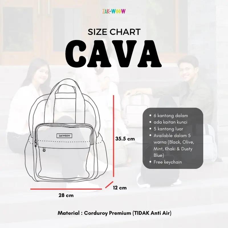 Zakwoowstyle Cava Backpack Medium | Ransel Medium Sekolah | Ransel Kuliah FREE KEYCHAIN (bundling TULIS NOTES WARNA RAINCOVER) Corduroy 7