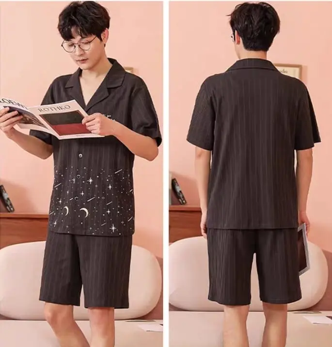 Baju tidur piyama cowok pendek bahan kaos katun kra kancing 8