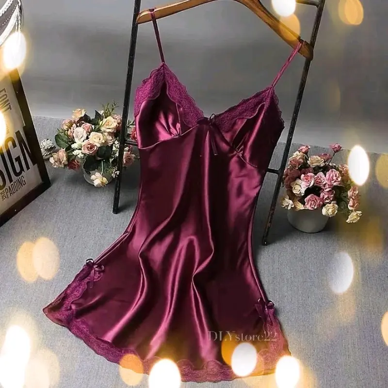 Baju Tidur Wanita Satin Mini Sexy Velvet Lingeriee Dress Import Polyster Blends - Transparan 4