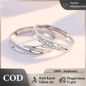 Maha Perhiasan Cincin Couple S925 Sterling Silver Cincin Tunangan & Nikah – Desain Premium, Ring Adjustable, Anti Air & Karat – Hadiah Anniversary Romantis untuk Pasangan, COD
