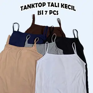 7 PCS tanktop wanita dewasa / tanktop remaja / tanktop isi 7 bahankatun poly lembut / tank top wanita / tangtop korean style / tangtop kain 7 pcs  tali Polos  Hitam pink Rompi Atasan Nyaman tank top kecil full body terbuka crop top skena Panjang Dalaman