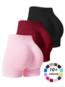 Shorts deportivos de cintura alta de color sólido para mujer, cómodos y transpirables, sin costuras, ideales para entrenamiento en el gimnasio, ropa deportiva para damas para todas las estaciones, ropa deportiva para gimnasio