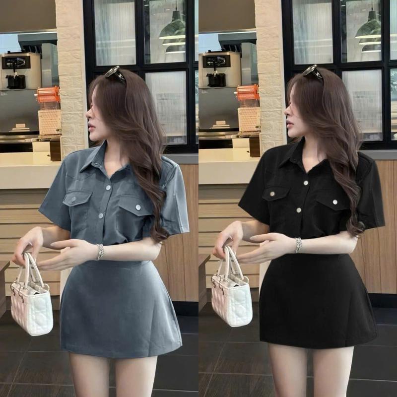 S953 (TÁO ĐỎ BIGSIZE 55-90KG) SET 2 MÓN BIGSIZE ÁO SƠ MI TÚI HỘP + CHÂN VÁY