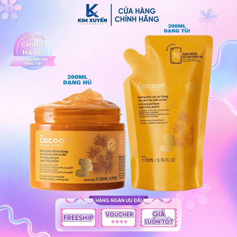 Tẩy tế bào chết Đường Thốt Nốt An Giang COCOON 200ML - DẠNG HỦ DẠNG TÚI