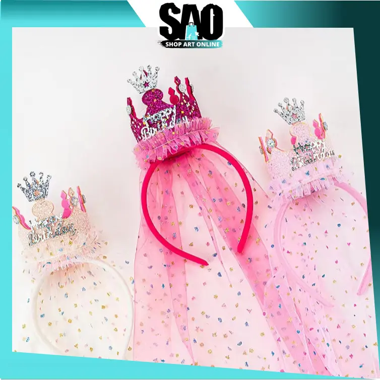 SAO - F6122 Anak Perempuan Hair Accessories / Aksesoris Rambut Anak Perempuan / Bando Topi Mahkota Glitter / Hairband Pesta Ulang Tahun