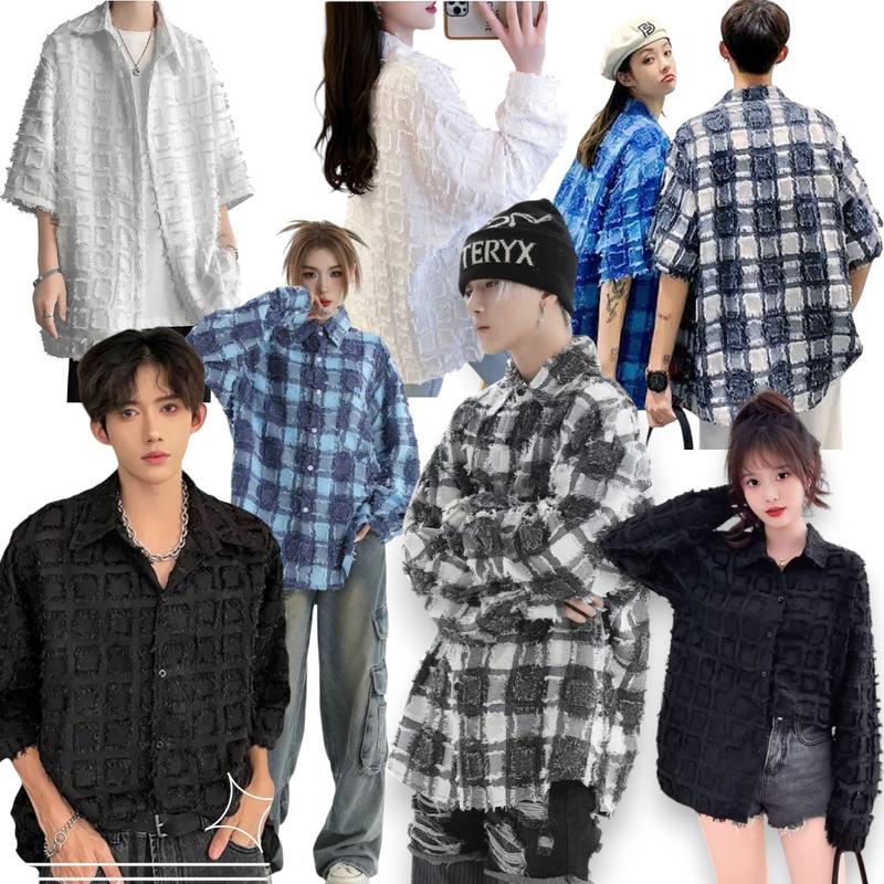[có Bigsize] Áo Sơ Mi UNISEX có DÀI TAY và CỘC TAY ,chất cotton tua rua ,Menswear Shirt , phong cách.Họa Tiết ô vuông Tua Rua cá tính