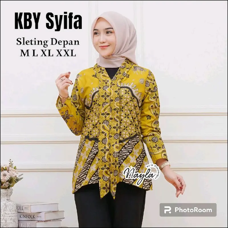 Blus Batik Wanita Atasan Batik Wanita Kantor Kawung Manggar Abu Cumi Sakura 0
