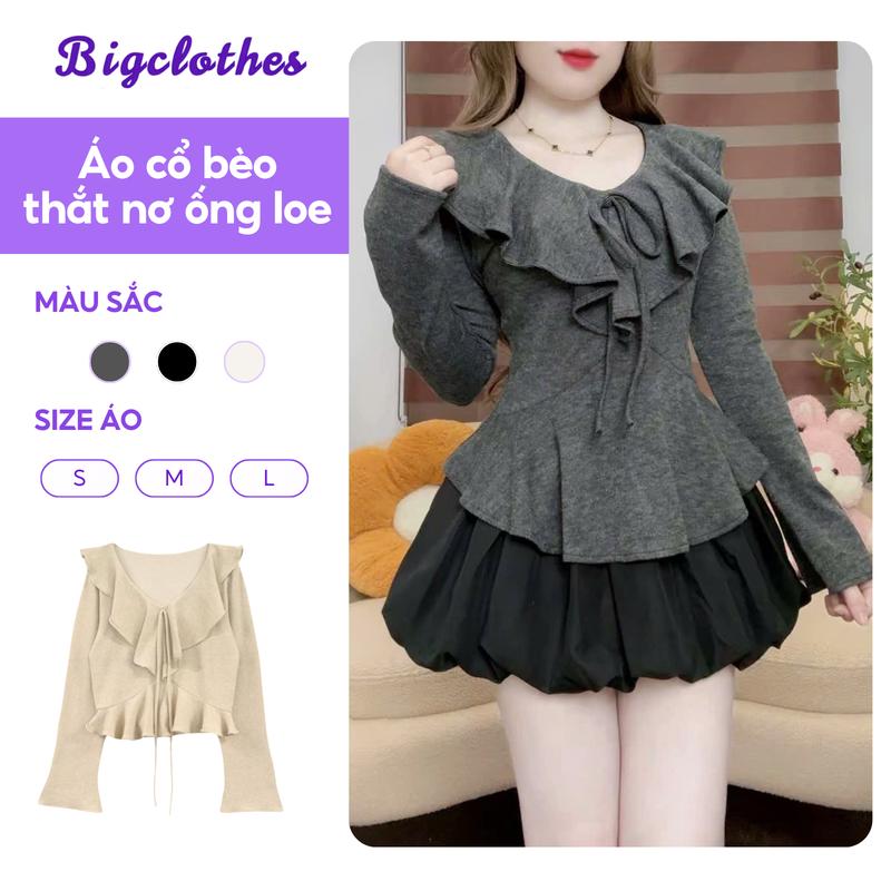   DEAL MỞ BÁN  Áo Thun Thắt Eo Dài Tay Cổ Bèo Thắt Nơ BigClothes Áo Thun Tay Loe Thời Trang G14 