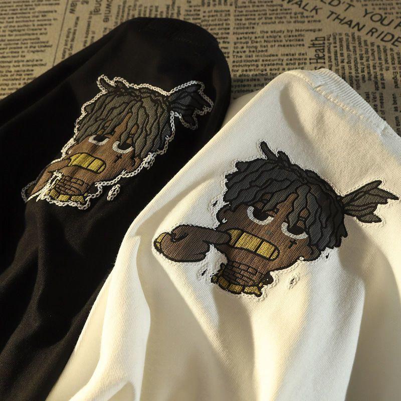 Áo Thun Ngắn Tay Chân Dung Hip Hop 100% Cotton Áo Unisex Dáng Rộng Phong Cách Instagram Mùa Hè 2
