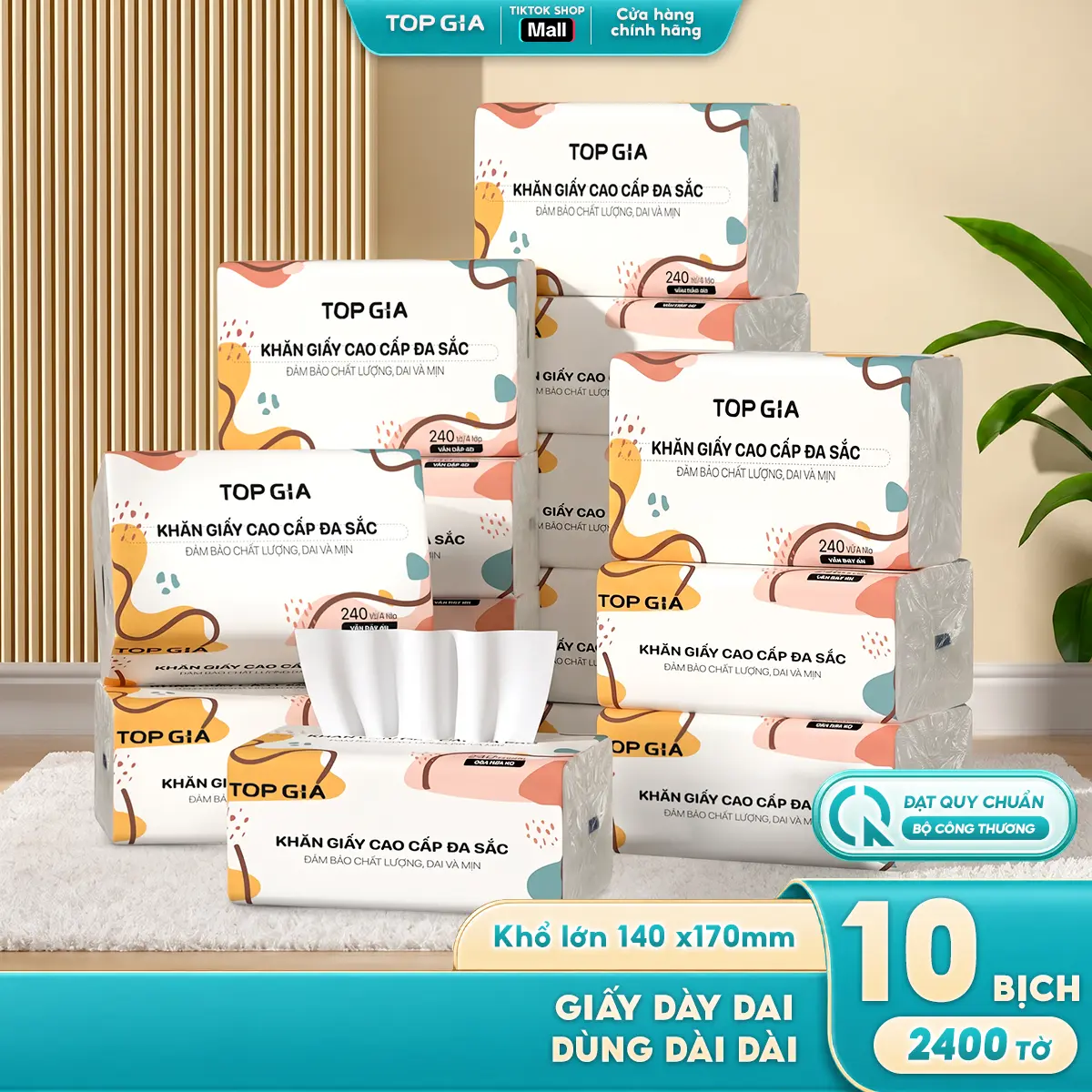 (GIÁ RẺ - TRẢI NGHIỆM) COMBO 10 Gói Giấy Ăn Đa Sắc TOPGIA, Giấy Ăn Cao Cấp Dập Vân 4D, 4 Lớp, Dai, Mềm Mịn, Khăn Giấy Vệ Sinh, Khăn Giấy Gia Đình Đa Năng. ĐẠT QUY CHUẨN CỦA BỘ CÔNG THƯƠNG. VTG84
