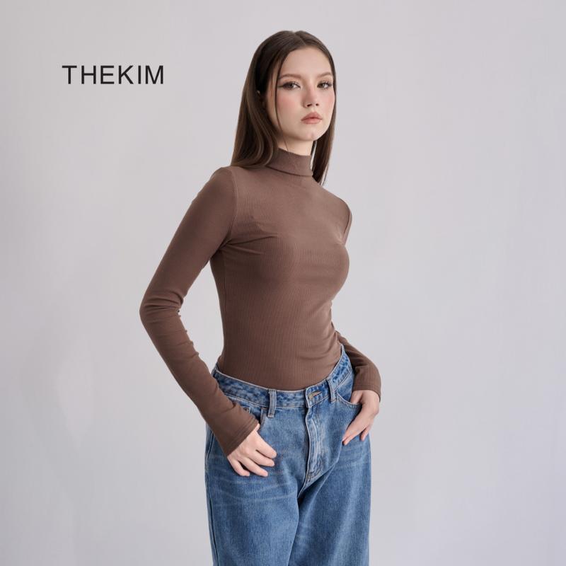 THEKIM Áo giữ nhiệt cổ 3 phân , chất thun tăm len cotton lót lông nhẹ , áo giữ nhiệt dài tay trơn basic cho nữ T219 Women Women
