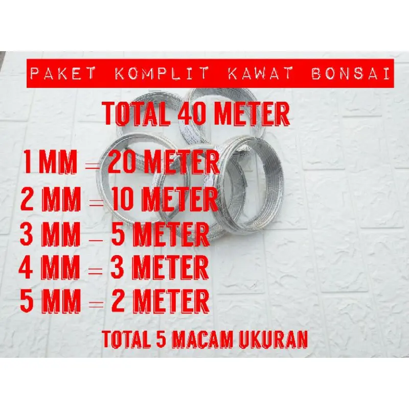 paket komplit kawat bonsai 40 meter dapat 5 macam ukuran kawat alumunium peralatan bonsai
