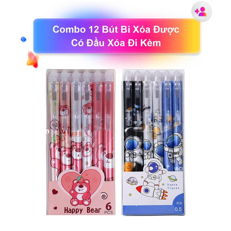   Mua 2 Hộp + 1 Hộp   Bút Gel Xóa được bằng đầu xóa đi kèm nhiều họa tiết dễ thương  Mực Tím Xanh Đen  Đỏ  