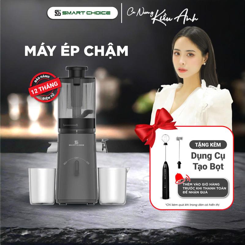 Máy Ép Chậm SMARTCHOICE, Máy Ép Trái Cây 150W Ép Kiệt Bã Làm Kem Dễ Dàng, Tặng 1 Máy Tạo Bọt Chính Hãng Khi Bỏ Giỏ- BH 12 tháng