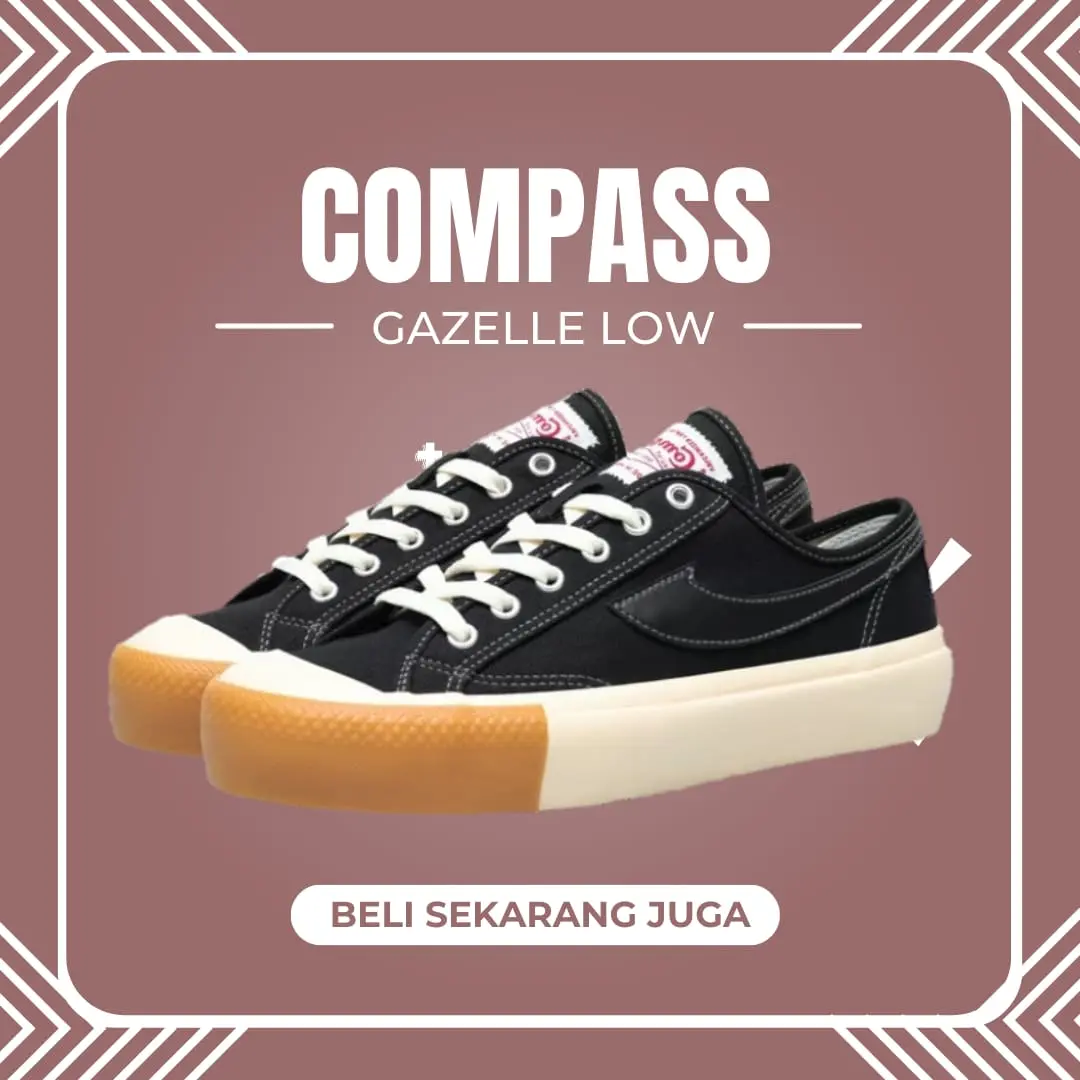 Sepatu Compass Gazelle Low Hitam Gum Canvas Casual Kasual