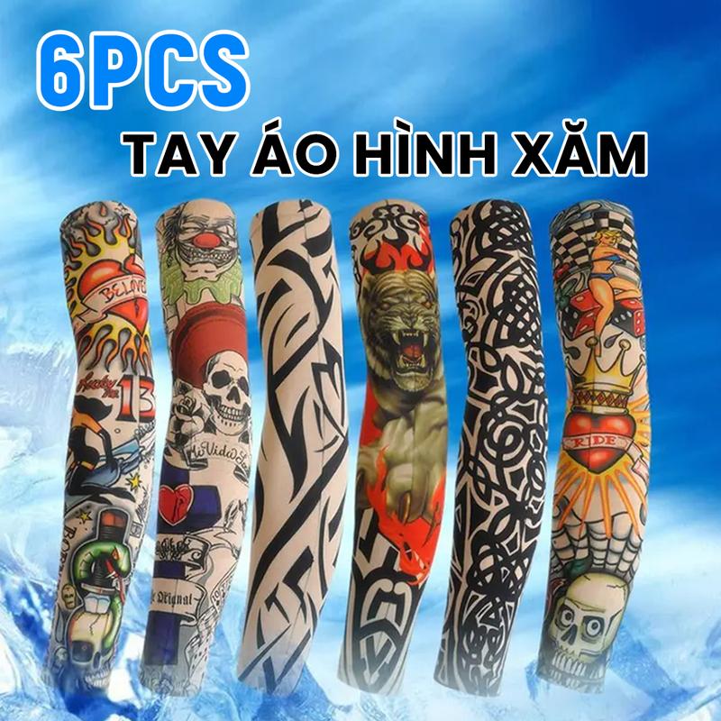 Tay Áo Hình Xăm, 6 Chiếc, Chống Tia UV, Chống Bụi, Bao Tay, Tay Áo Cánh Tay, Thích Hợp Cho Xe Máy Và Xe Đạp, Dành Cho Nam Giới