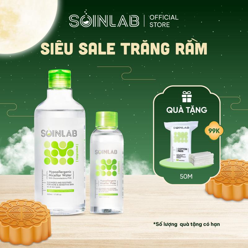 |DEAL LIVESTREAM| Nước tẩy trang SOINLAB 500ml làm sạch dịu da Hypoallergenic Micellar Water With Gluconolactone PHA SOIN01 COMBO31