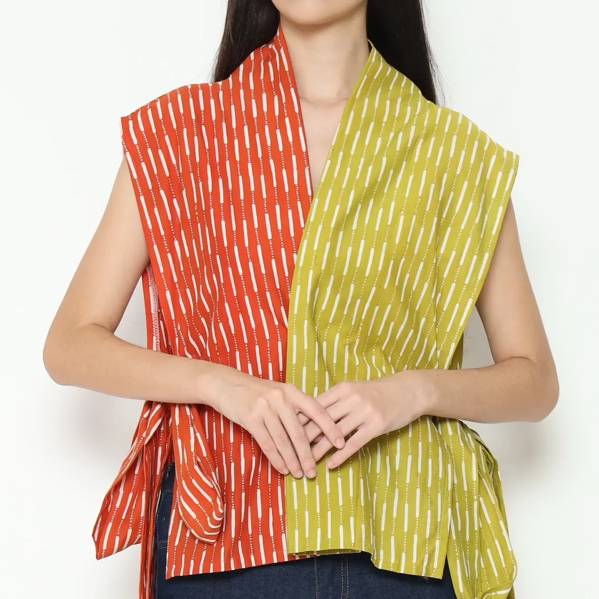 Terra Outer Mix Motif dan Warna Batik Katun yang Menyerap Keringat Samping Rompi Santai