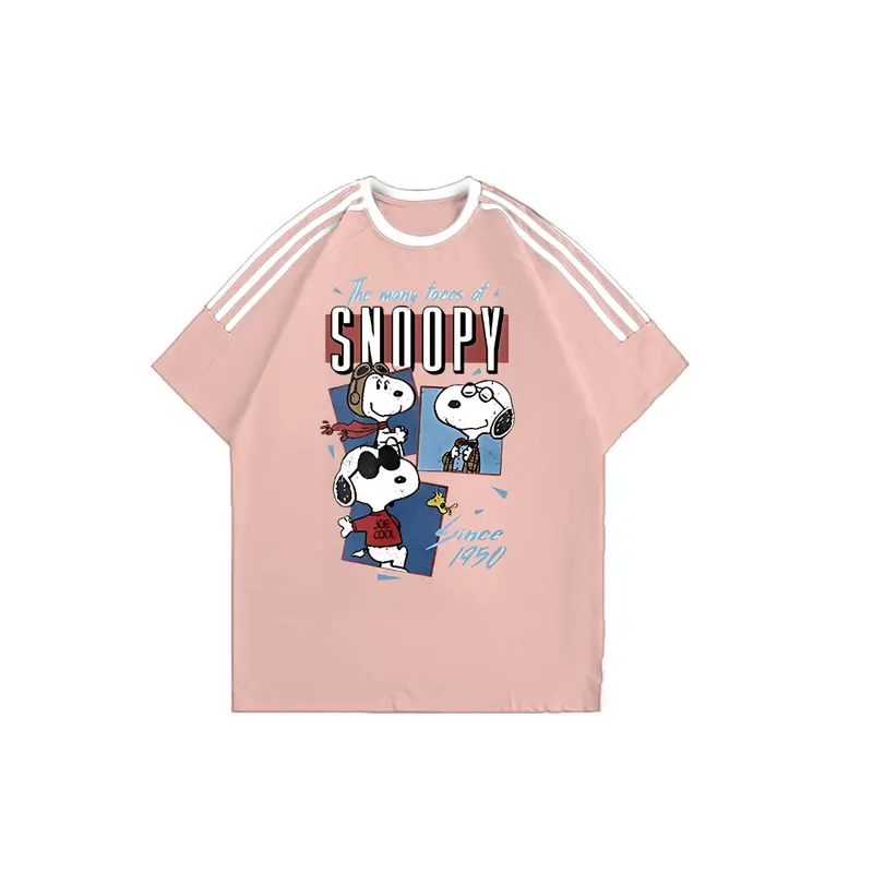 Tshirt Lengan Pendek Garis Tiga Baju bola Snoopy Korean Style Kaos Longgar 100% Cotton 4