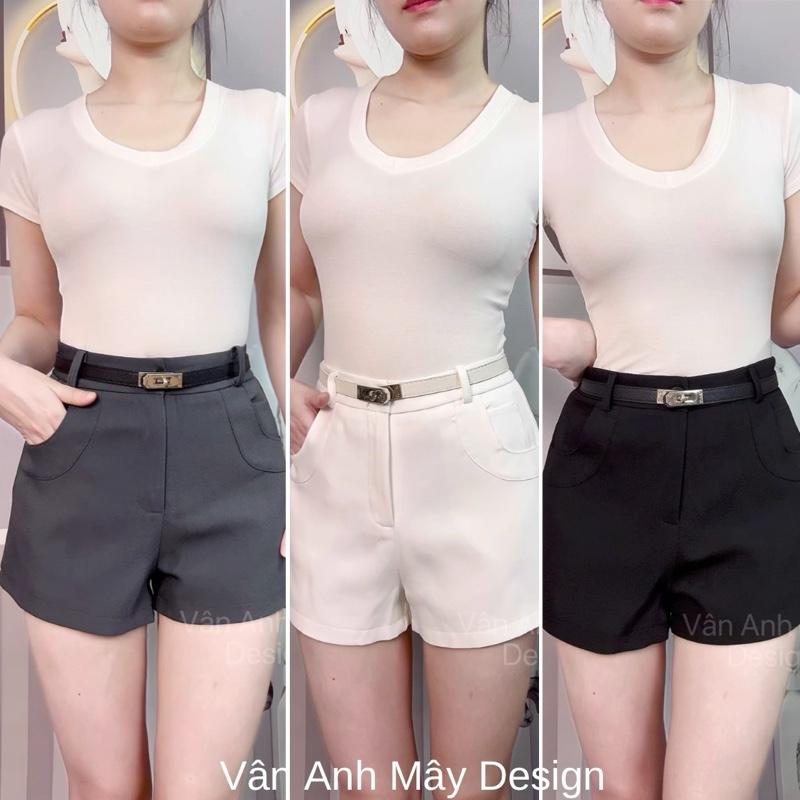 (Hàng QC) Quần Short Vải Kèm Đai, Fom chữ A Chất Chéo Ý 2 Lớp Nữ Women’s