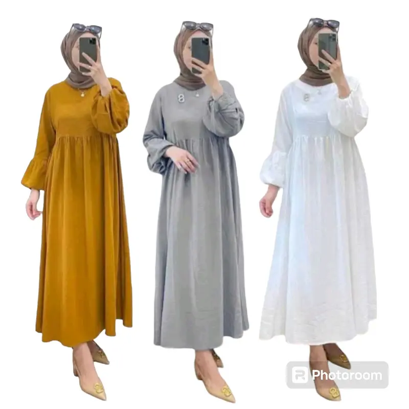 Midi Cringkel Airflow Long Tunik Wanita Muslim Dress Panjang - Busui 1