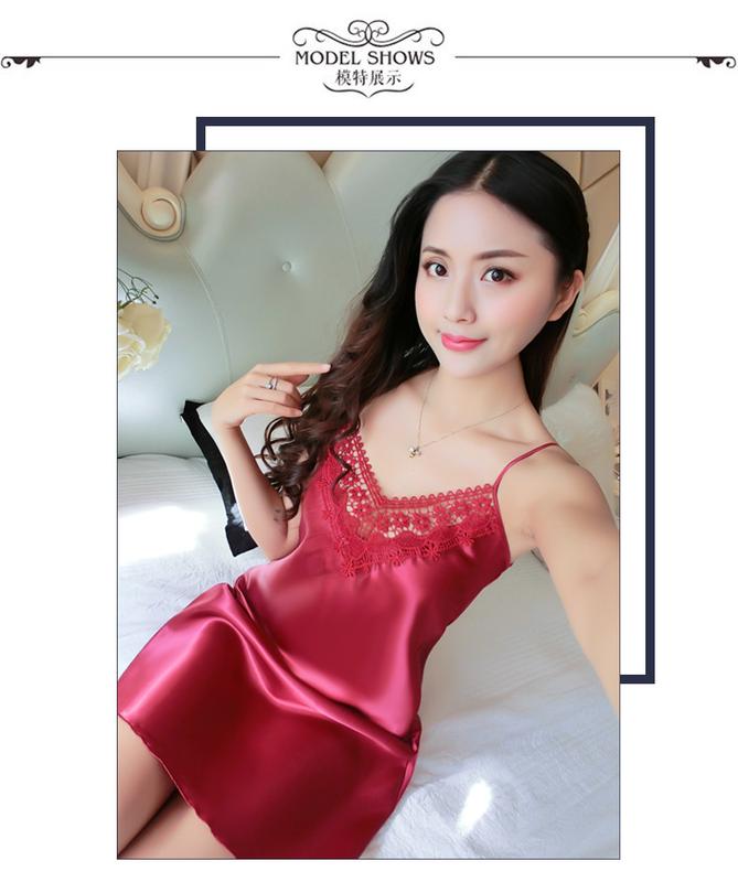 Product Introduction of 2021 New sexy camisole nightgown for women, deep V-shaped backless imitation silk pajamas, lace Japanese home clothing, cross-border 3
