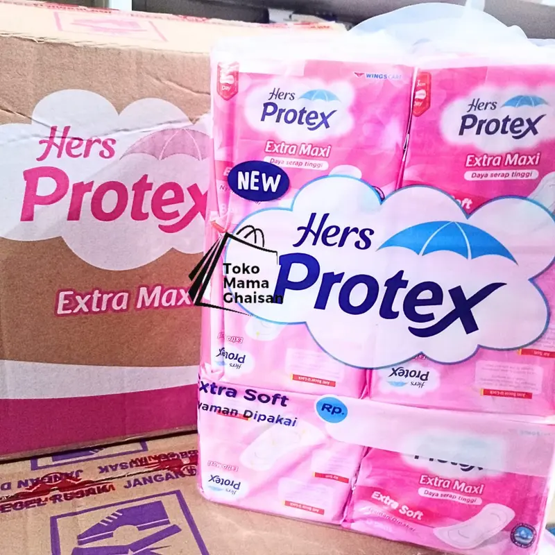 Pembalut Wanita Hers Protex Pink Maxi Non-Wing 23cm 1 Tas (6 Pack x 8 Pads) Tanpa Sayap 0
