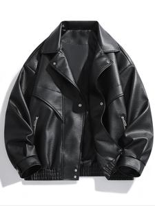 メンズファッションバイクジャケット PUレザー ジッパースタンドカラー カジュアルコート 秋冬用 耐久性のあるアーバンスタイルアウターウェア