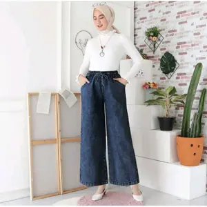 KULOT JEANS WANITA STANDAR & JUMBO / KULOT JEANS KARET FULL