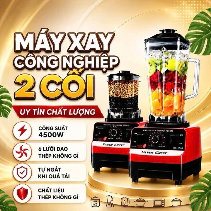 Silver Crest Máy Xay Công Nghiệp 2 Cối DC-1589 Công Suất 4500W 6 Lưỡi Dao Thép Không Gỉ Tự Ngắt Khi Quá Tải Chất Lượng Uy Tín