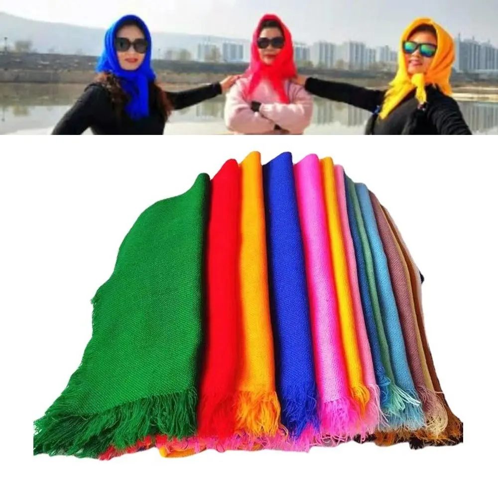 Khăn Quàng cổ vuông, sợi len ngoài trời, thoáng khí, có tua rua, khăn quàng choàng, chống gió, nhẹ, thích hợp cho phụ nữ, sử dụng hàng ngày
