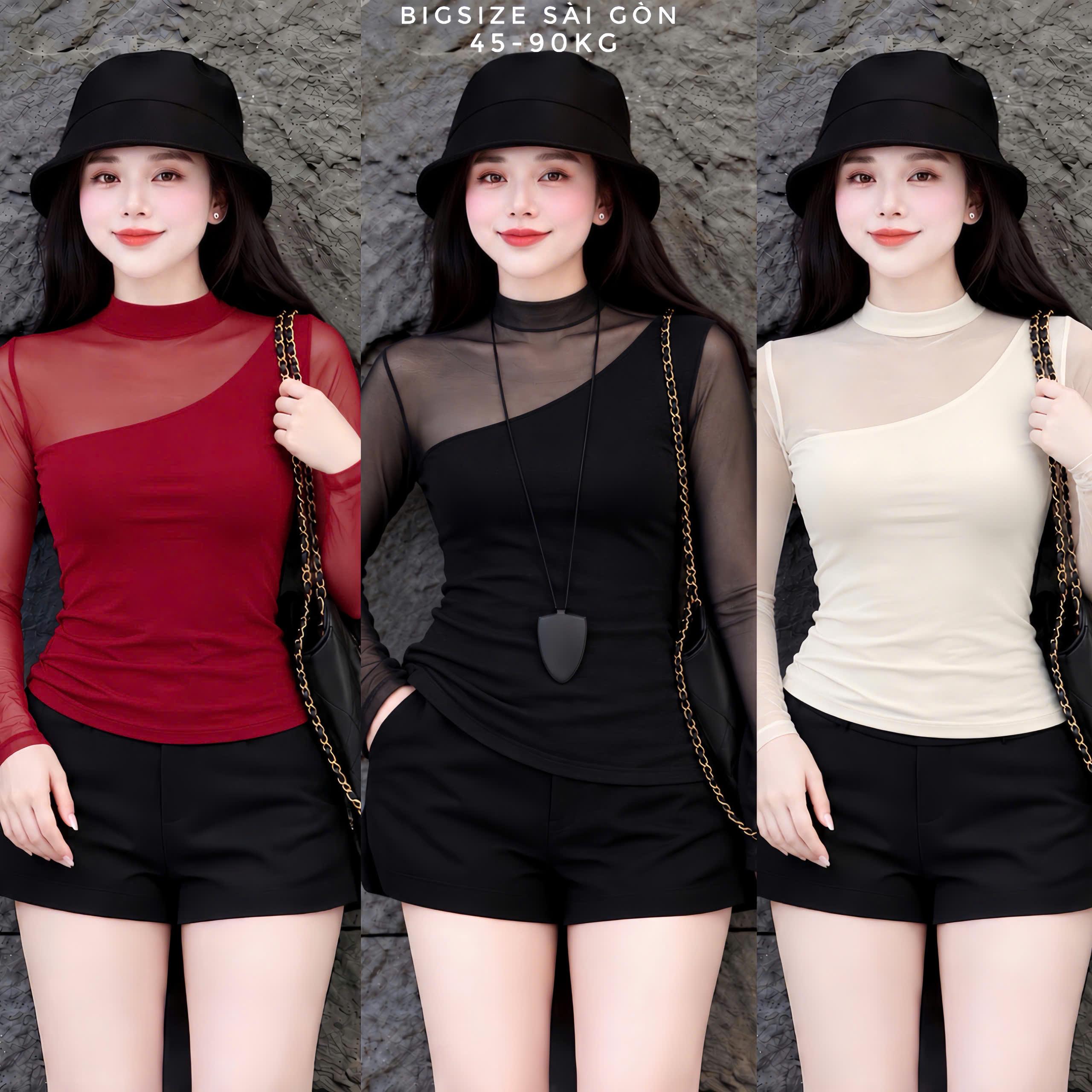 Áo Thun Tay Dài Lưới Chéo Vải Thun RuBy Dày Dặn Thanh Lịch Cho Nàng 45-90Kg - B.1674