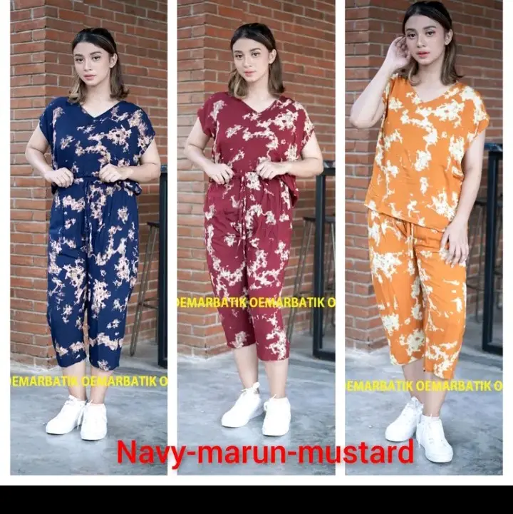 setelan celana motif lenganlengan pendek fit kantong Wanita baju 3