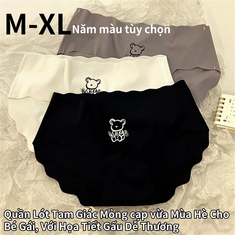 Quần Lót Tam Giác Mỏng cạp vừa Mùa Hè Cho Bé Gái, Với Họa Tiết Gấu Dễ Thương, Quần Lót Lụa Lạnh Không Đường May, Đồ Lót Cho Phụ Nữ, Có Cỡ M / L / XL Women Voi Voan Nhung