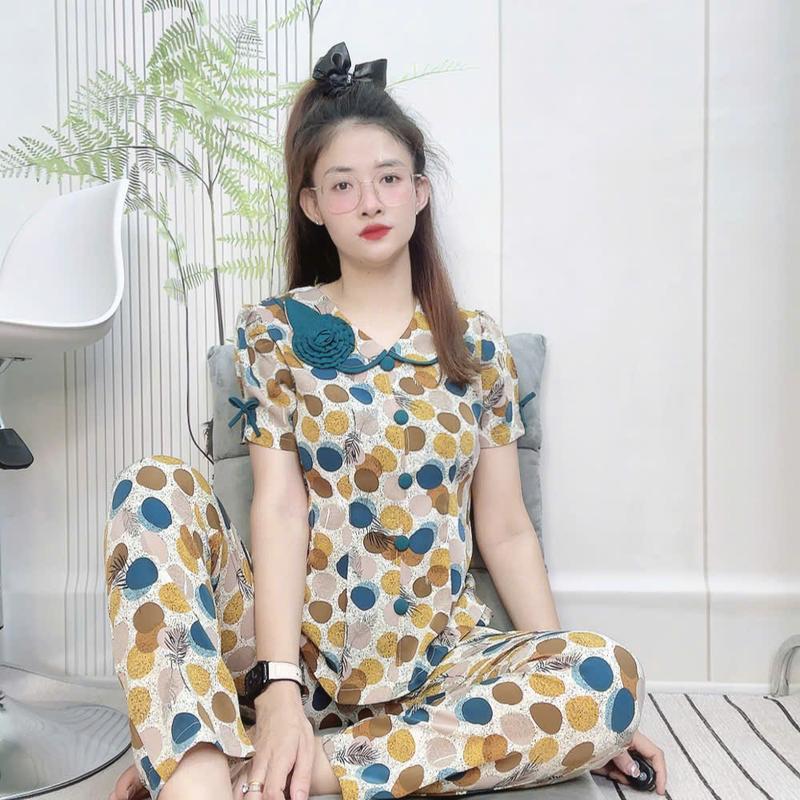 Đồ bộ lụa mango cổ sen đính bông chích ly tay ngắn quần dài phom từ 40 đến 70kg 7