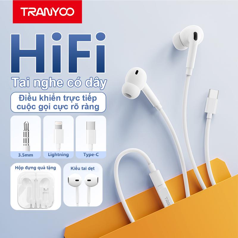 [TRANYOO] Tai Nghe Dây Nhét Tai R12 Chống Ồn Âm Thanh Vòm Chất Lượng Cao Đa Dạng Cổng Kết Nối Lightning/Type-C/Jack 3.5 Earphone Gaming Bảo Hành Chính Hãng Nhét Tai Nghe Nhạc tai nghe có dây laptop