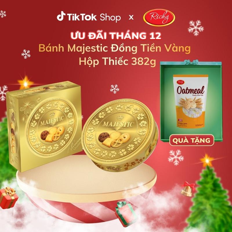   Tặng 1 yến mạch kèm túi xách giấy  Bánh Majestic Đồng Tiền Vàng hộp thiếc 382g - Tết 2026 bánh quy bơ cao cấp Food Snack bánh  keo Ăn Vặt Thức Ăn 
