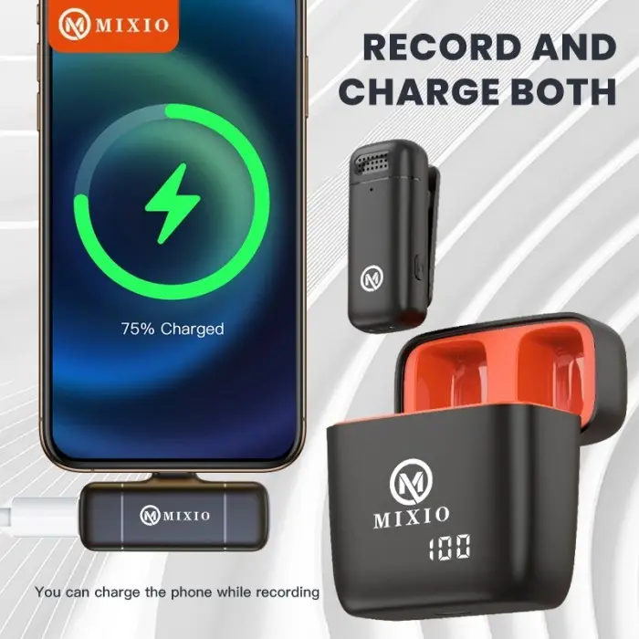 MIXIO W11 Mic Wireless Lavalier Microphone with Case Charger 0