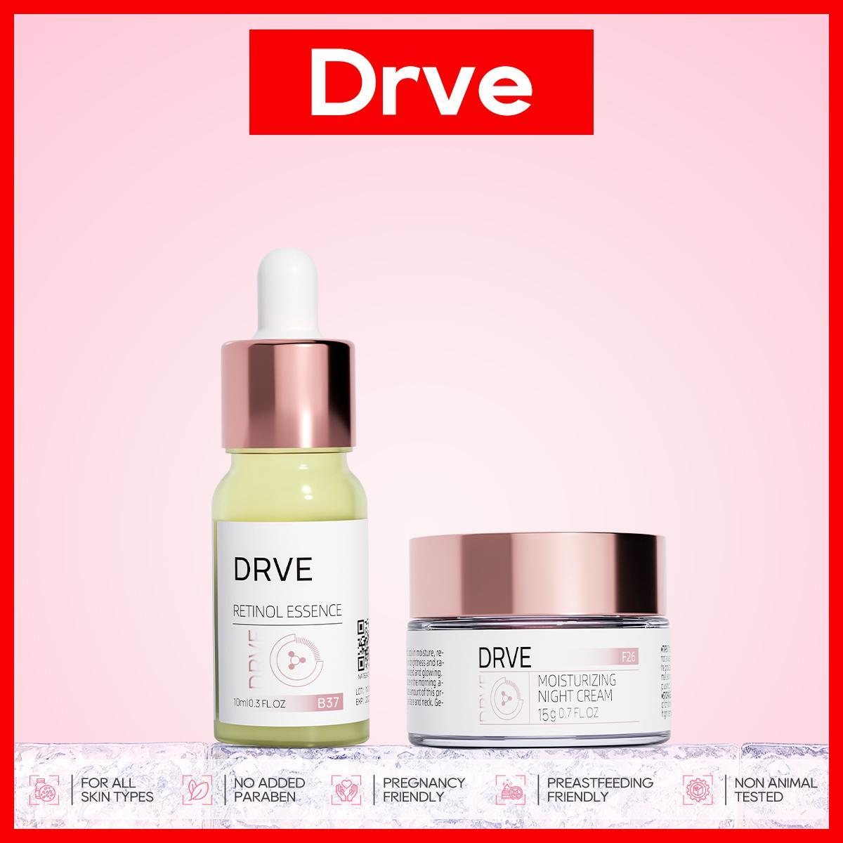 Drve Bundle 2 Glowing Set (Moistiruzing Night Cream+ Retinol Essence) Mengadung Niacinamide untuk mencerahkan wajah, dan membantu menutrisi kulit wajah Pelembab Perawatan