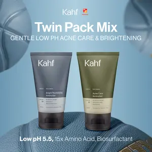 [KAHF BUNDLE 2IN1 PAKET FACIAL WASH] Complete Acne Care & Brightening Face Wash Pack 100 ml isi 2 pcs - Wajah Glowing, Cerah, Anti Ketarik, Bebas Kusam - Skincare Pria - Kombinasi Sabun Cuci Muka Sesuai Kondisi Kulit