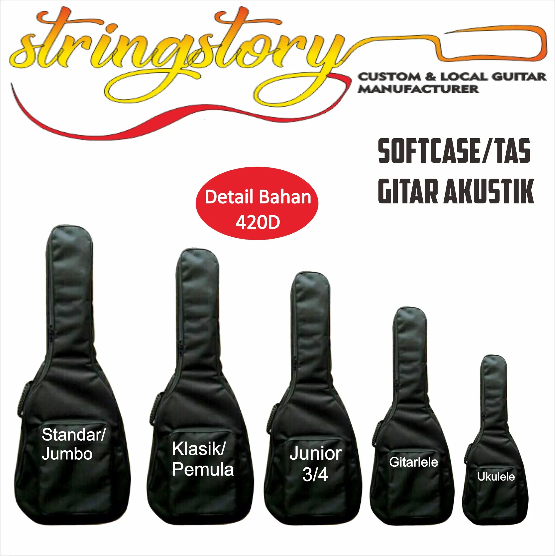 Tas/Softcase Gitar Akustik Murah Jumbo, Clasik, Junior dan Ukulele